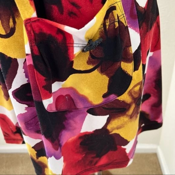 Dress Womens Small Multi-Colored Floral Print Pockets Stretch Sleeveless - Picture 5 of 15